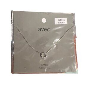 AVEC Brass Silver Tone O Initial Necklace Clear Rhinestones Layer Pendant NEW